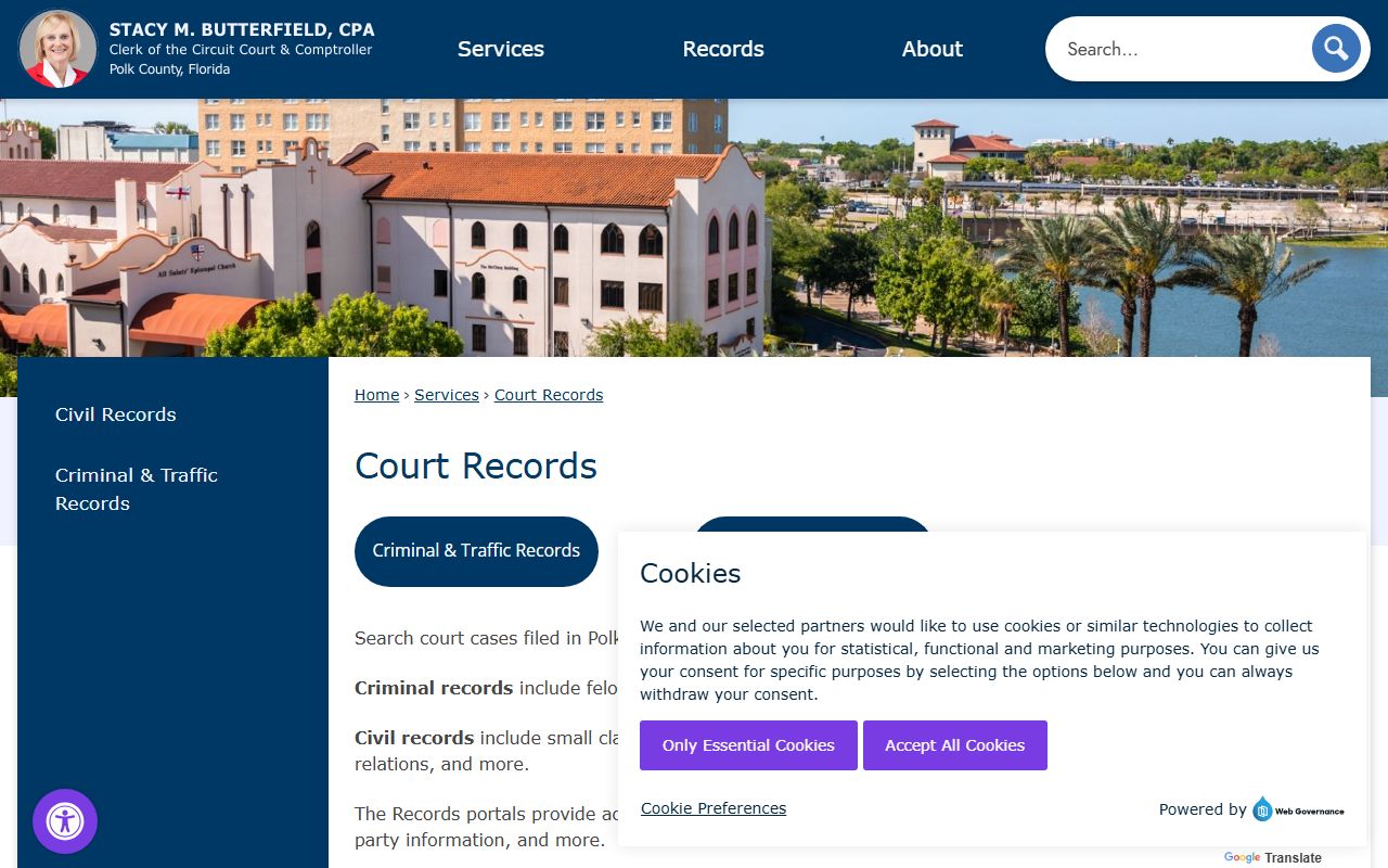 Polk County court records categories on the Clerk website