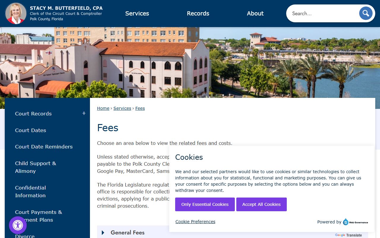 Polk County Clerk of Court fee schedule for records and filings