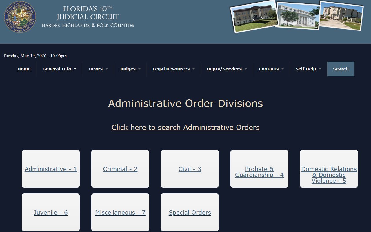 Polk County Circuit Court administrative orders index for the Tenth Judicial Circuit