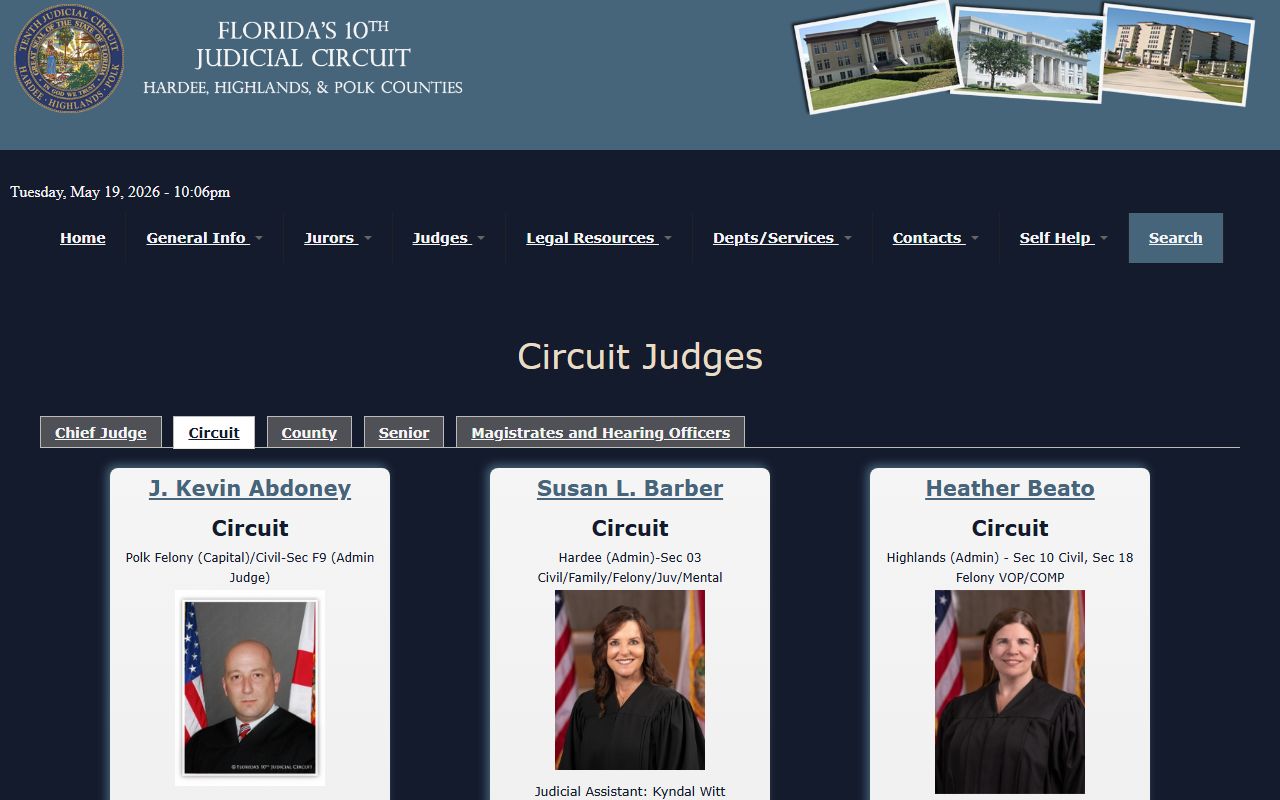 Polk County Circuit Court judge directory for the Tenth Judicial Circuit