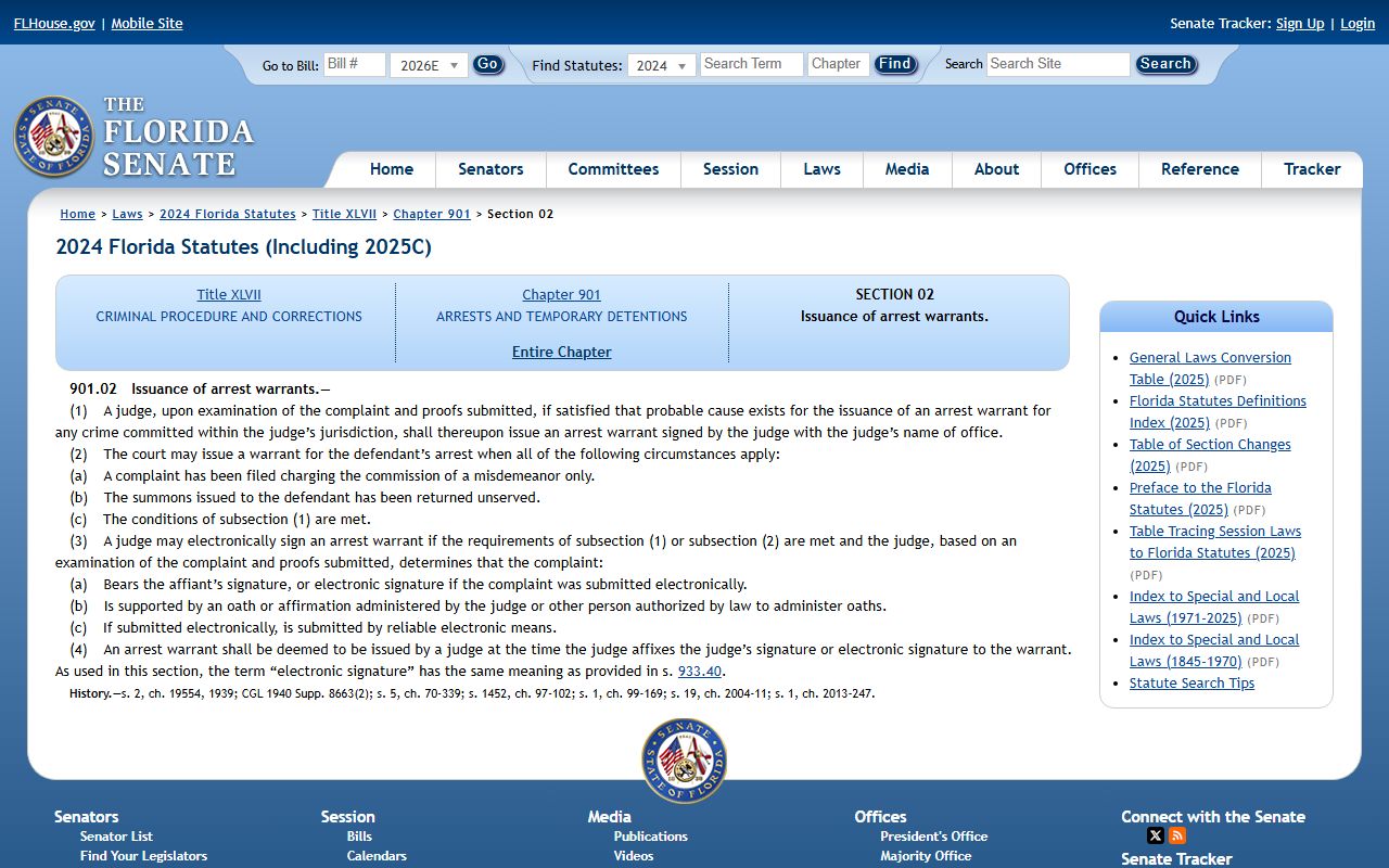 Polk County arrest warrants statute Florida Statutes 901.02