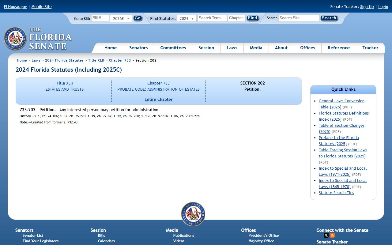 Polk County probate will deposit statute Florida Statutes 733.202 wills and estates