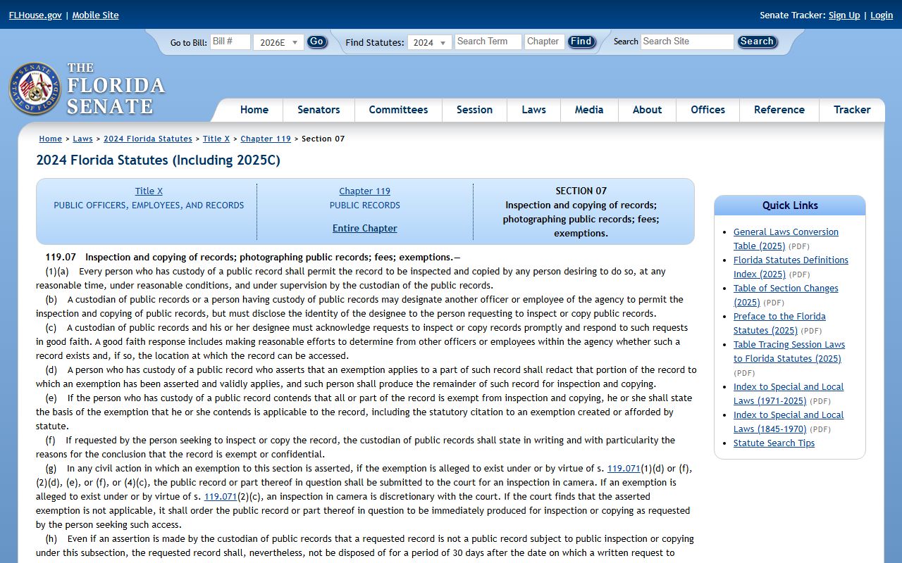 Polk County public records Florida Statutes 119.07 inspection and copying