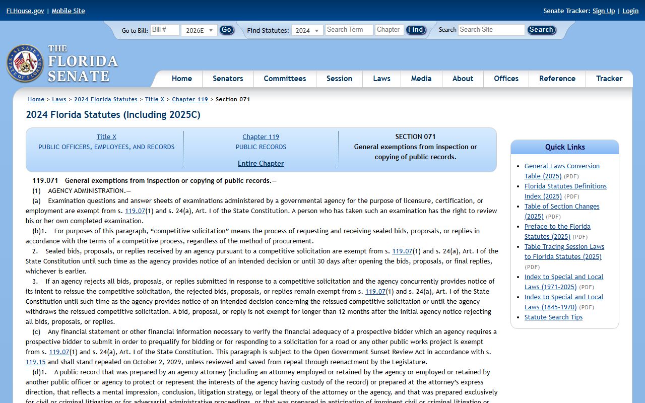 Polk County public records Florida Statutes 119.071 general exemptions