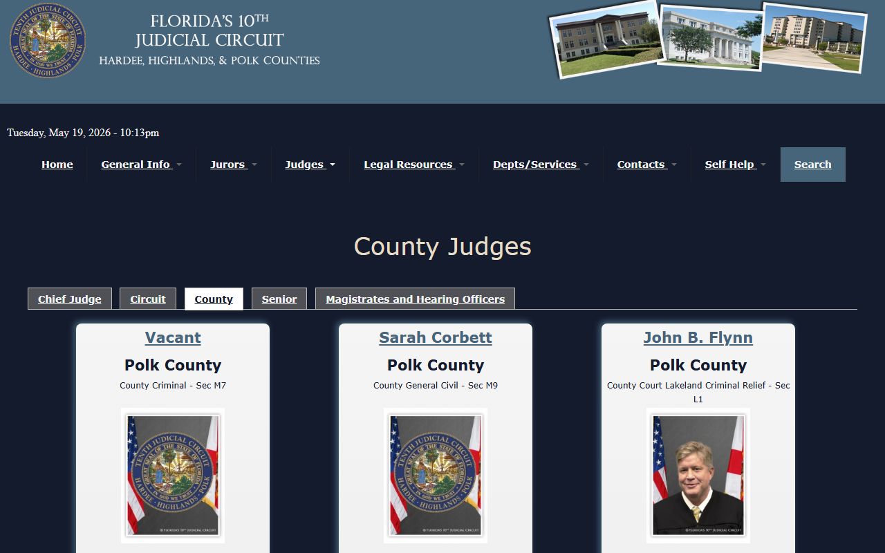 Polk County County Court judge directory for the Tenth Judicial Circuit