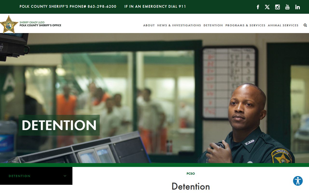 Polk County Sheriff detention page with inmate search and contact links