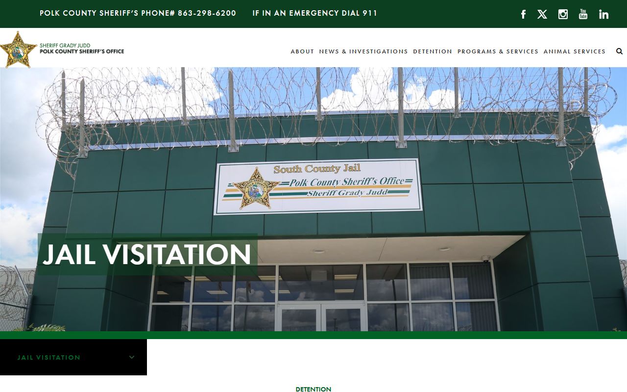 Polk County Sheriff jail visitation page with Securus video visit schedule