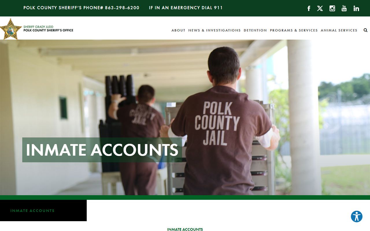 Polk County Sheriff inmate accounts and commissary deposit page